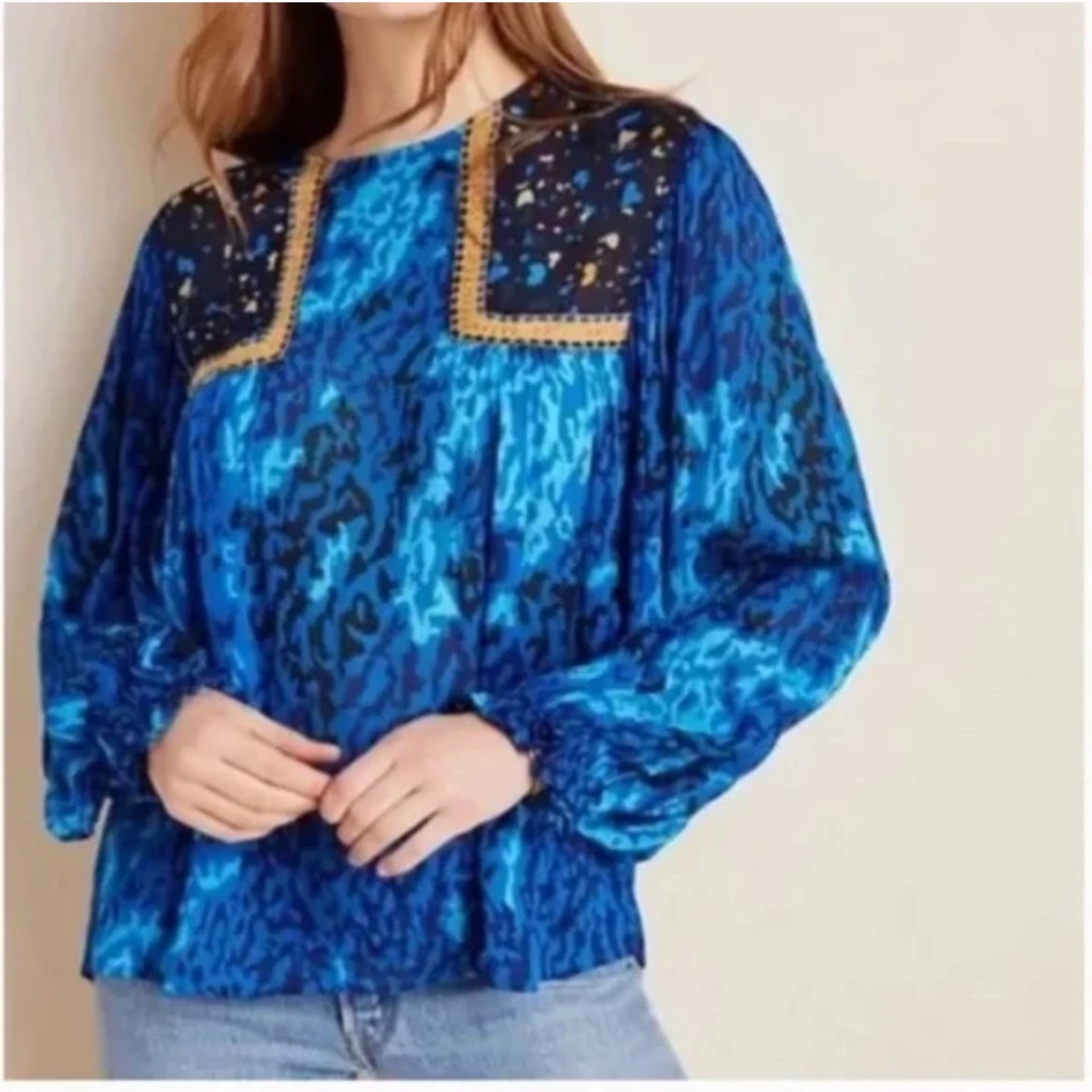 Miranda Peasant Leopard Tie Boho Hipster Hippie Art Deco Farm Hip Peasant Blouse